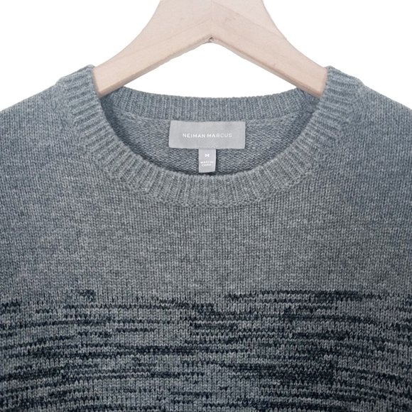 Neiman Marcus Mens Crew Neck Sweater Black Gray Ombre Wool Cashmere Size Medium - Picture 3 of 9